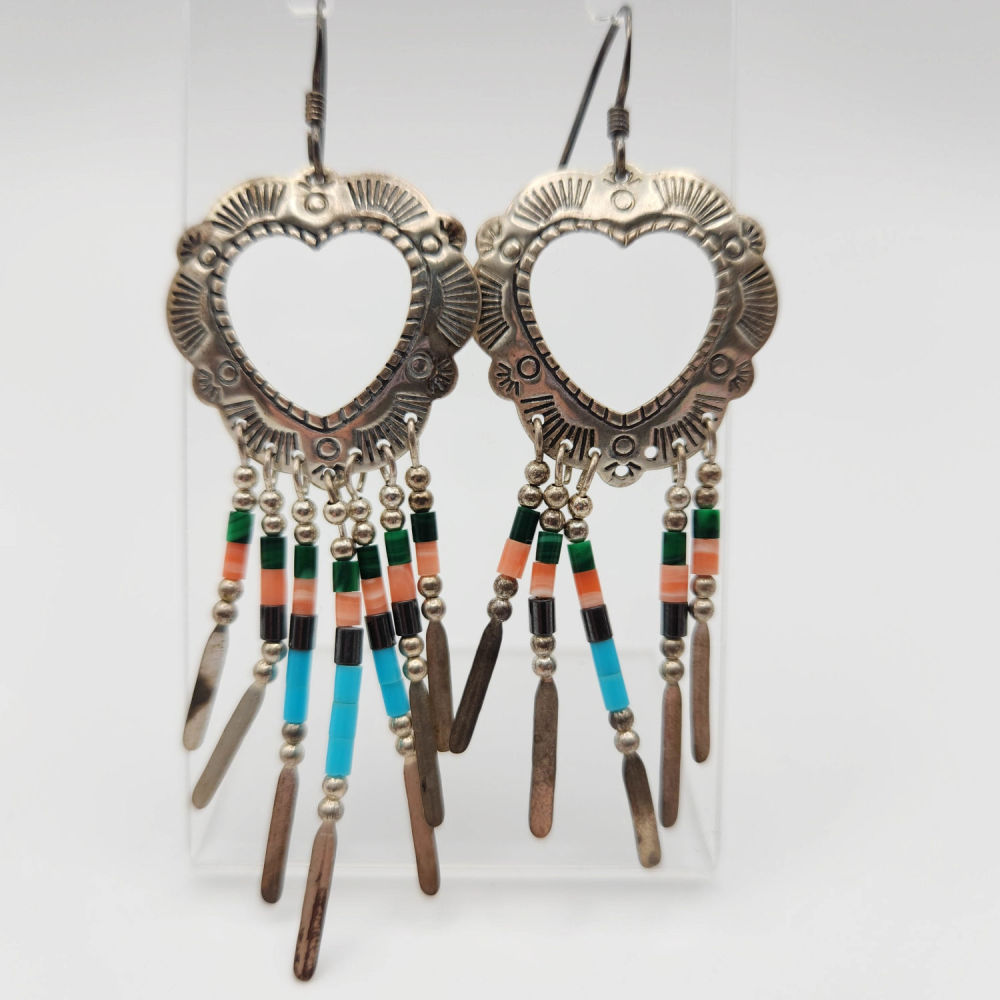 Lot 160: TK Sterling Navajo Beaded Dangle Earrings 6.4g As-Is