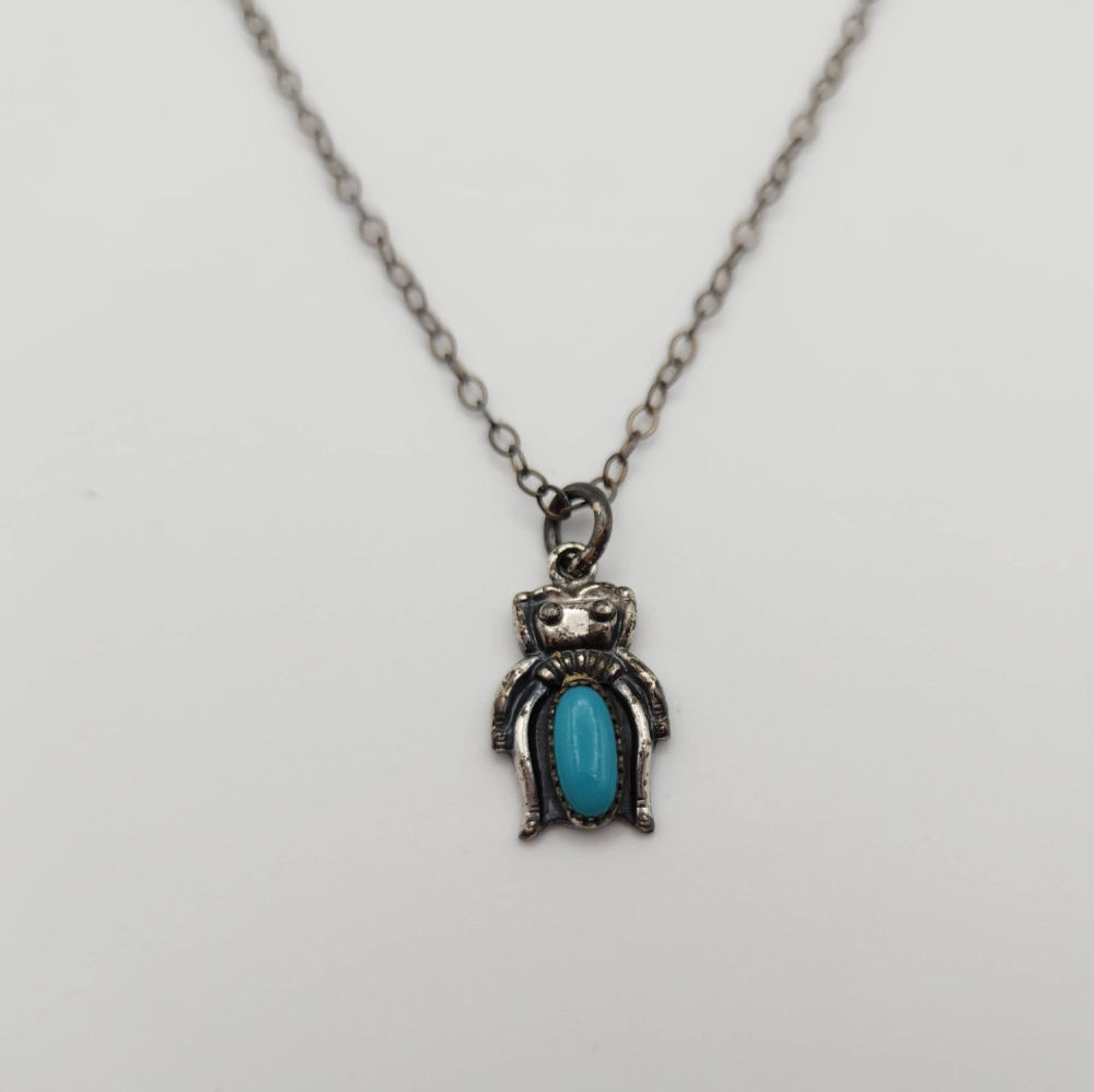 Lot 165: Sterling Native Turquoise Bug Necklace 2.5g