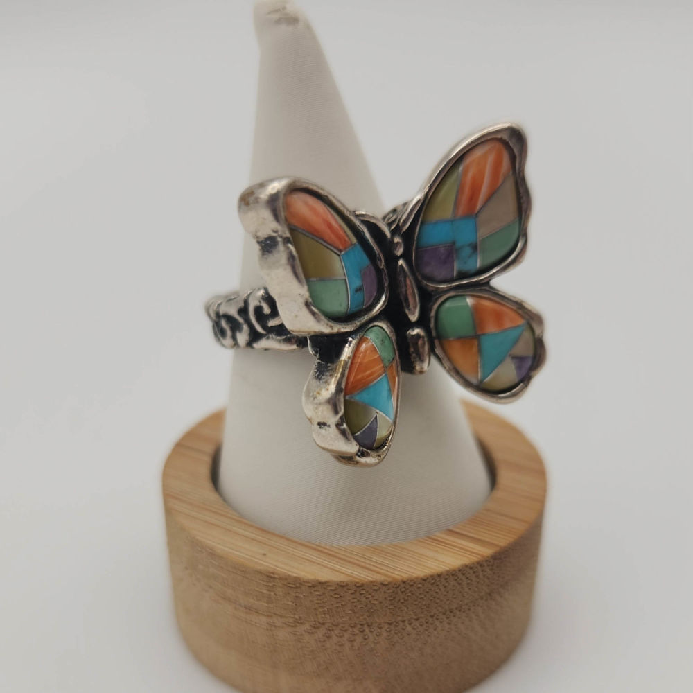 Lot 174: SterlingCarolyn Pollack Butterfly Inlay Ring 16.2g