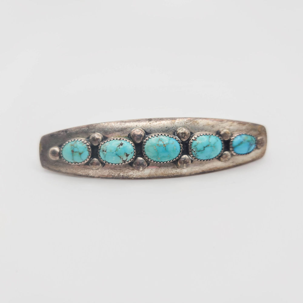 Lot 177: F Patania Sterling Turquoise Hair Barrette 17.5g