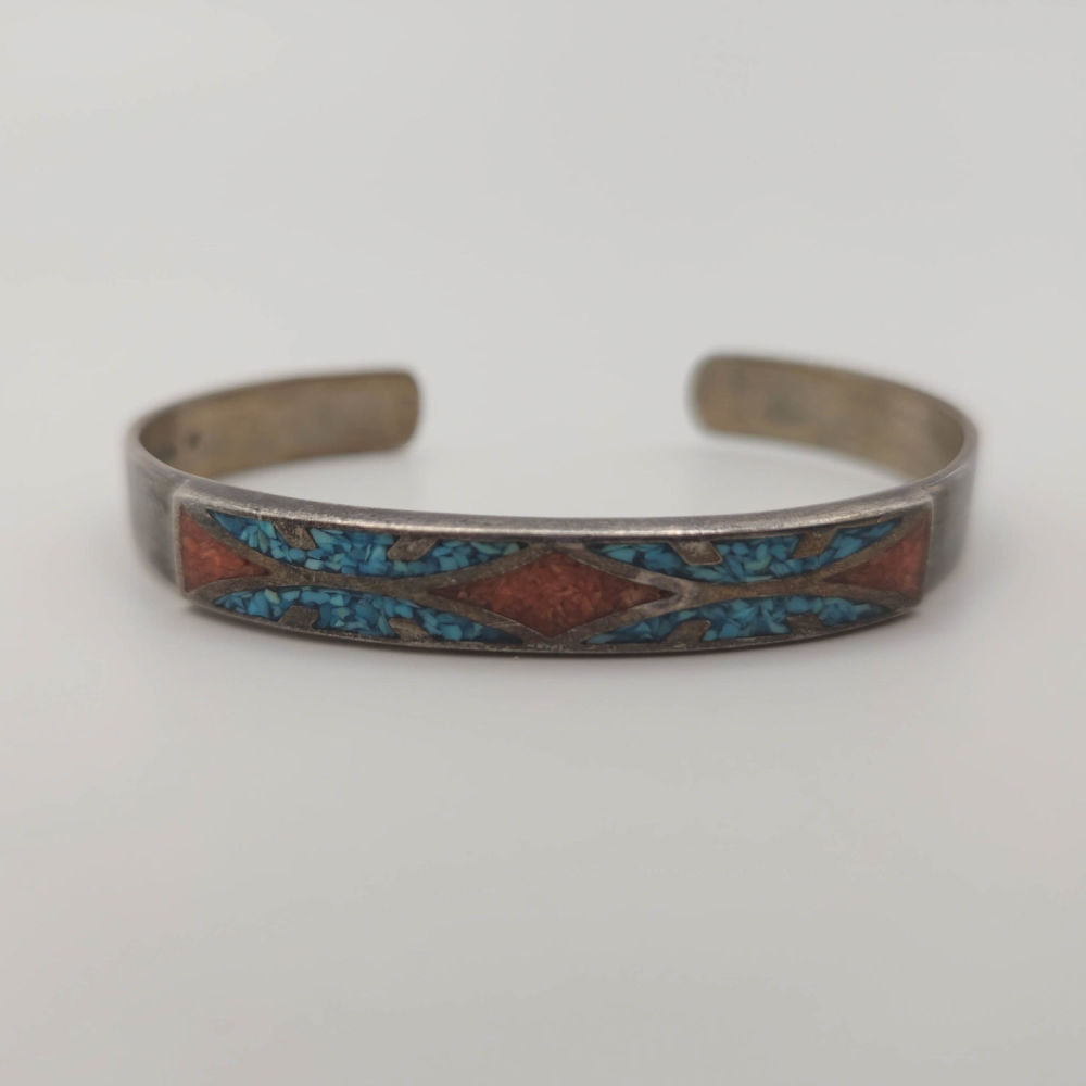 Lot 209: JF Sterling Crushed Turquoise Coral Bracelet 15.8g