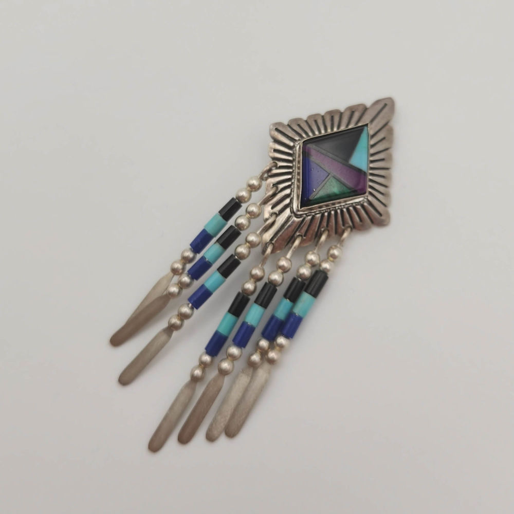 Lot 215: Quock Turquoise Sterling Inlay Pin/Brooch 4g
