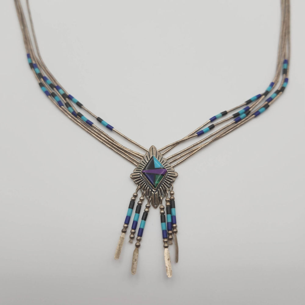Lot 216: Quock Turquoise Liquid Sterling Inlay Necklace 18g