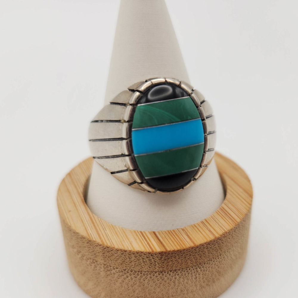 Lot 224: Sterling Inlay Turquoise Ring Size 12.5, 11.1g