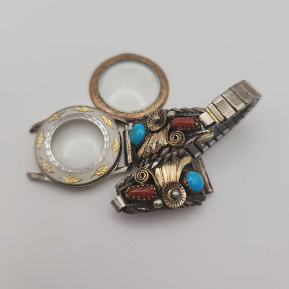 Lot 253: Sterling Navajo Gold Filled Turquoise Watch Nibs 17g