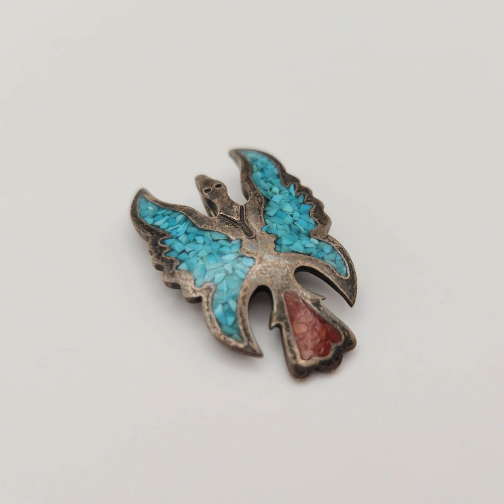Lot 272: Coral/Turquoise Inlay Firebird Pendant 3.3g