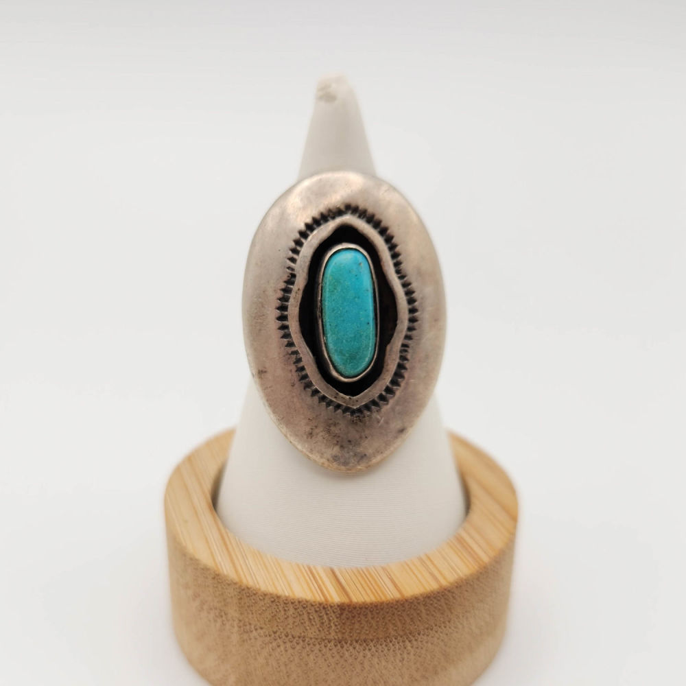 Lot 278: Sterling Navajo Turquoise Shadow Box Ring 9.4g