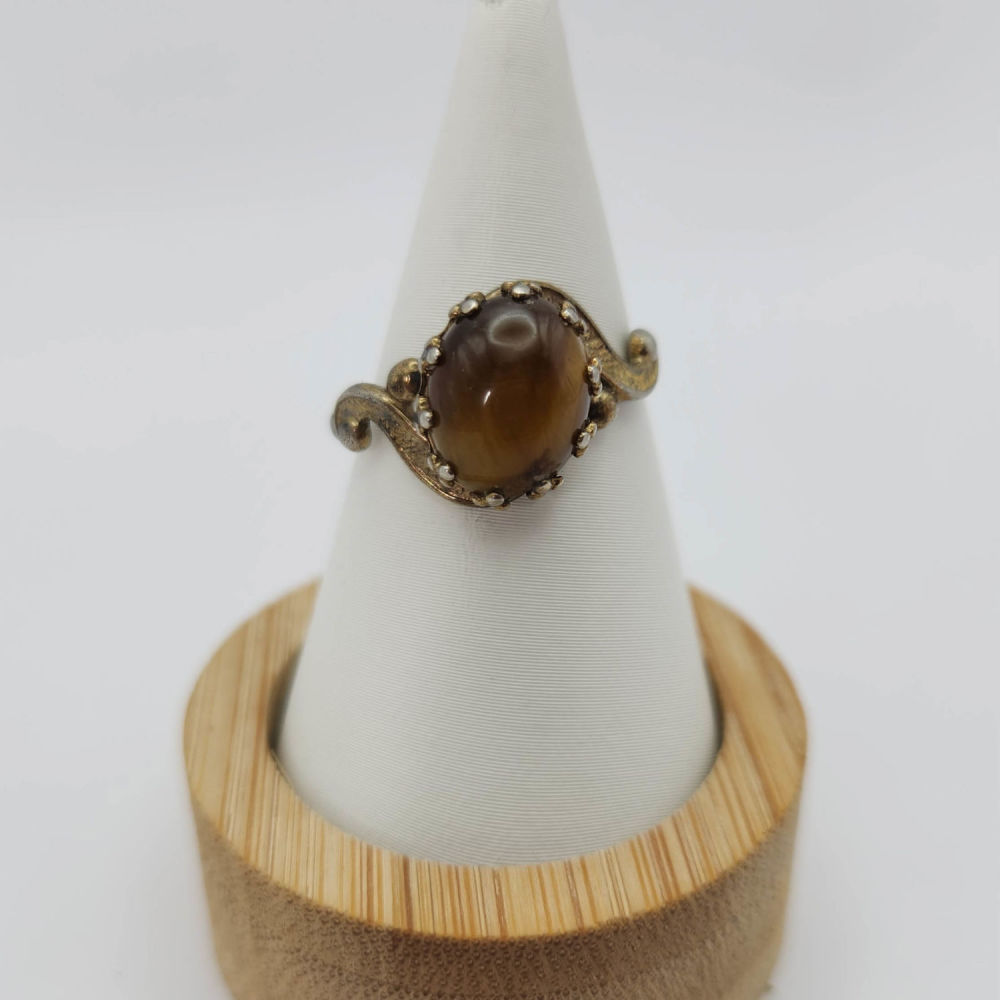 Lot 319: Sterling Navajo JP Ring Tiger Eye 2.7G Sz6.15