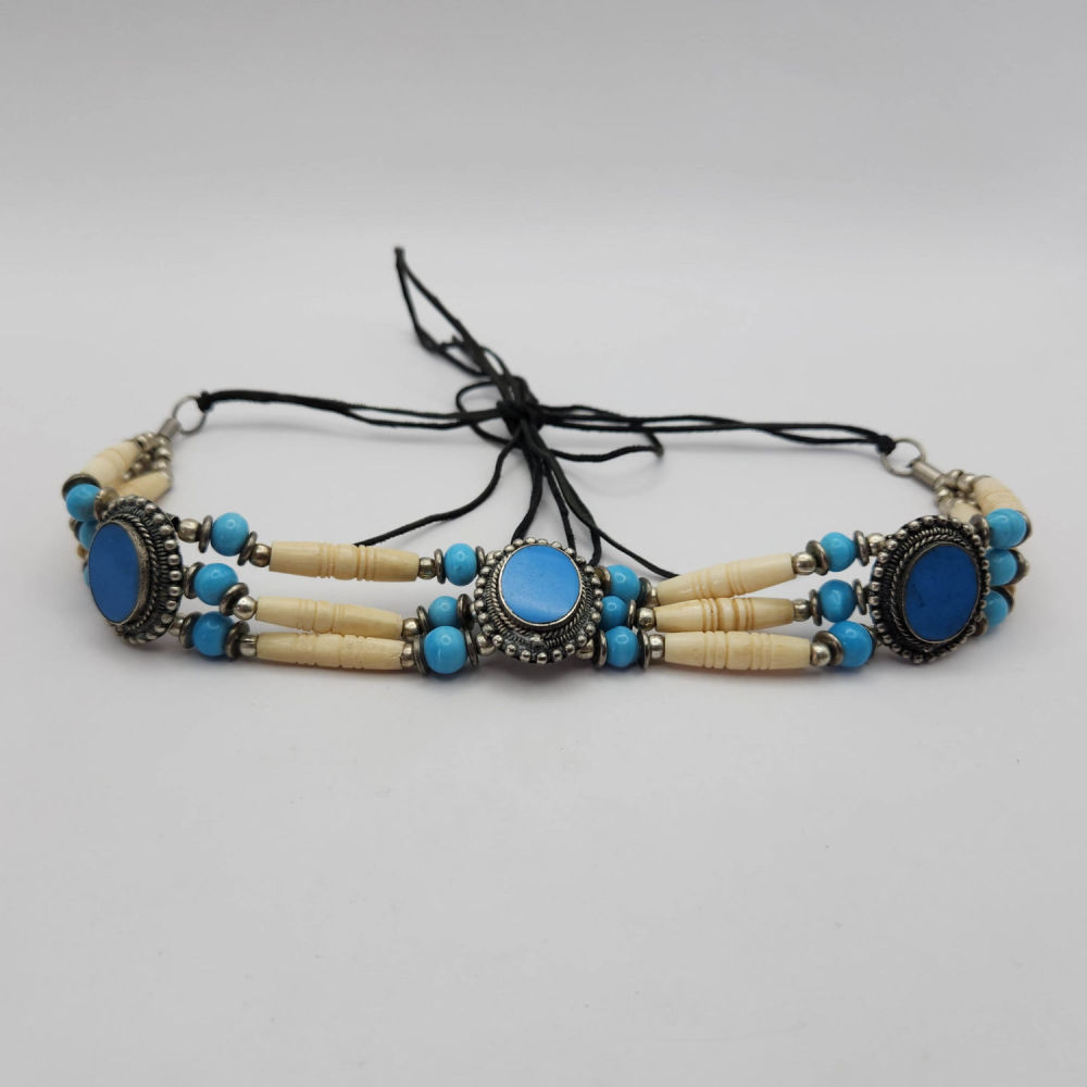 Lot 342: Sterling Blue Stone Bone Necklace 59G