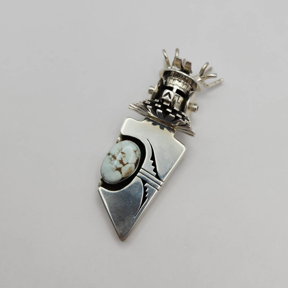Lot 343: Bennie Ration Turquoise Kachina Sterling Pendant Brooch 49g