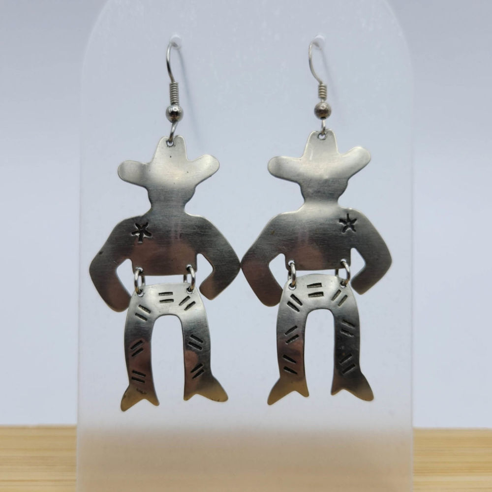 Lot 348: Sterling Cowboy Earrings Dangle 6.7G