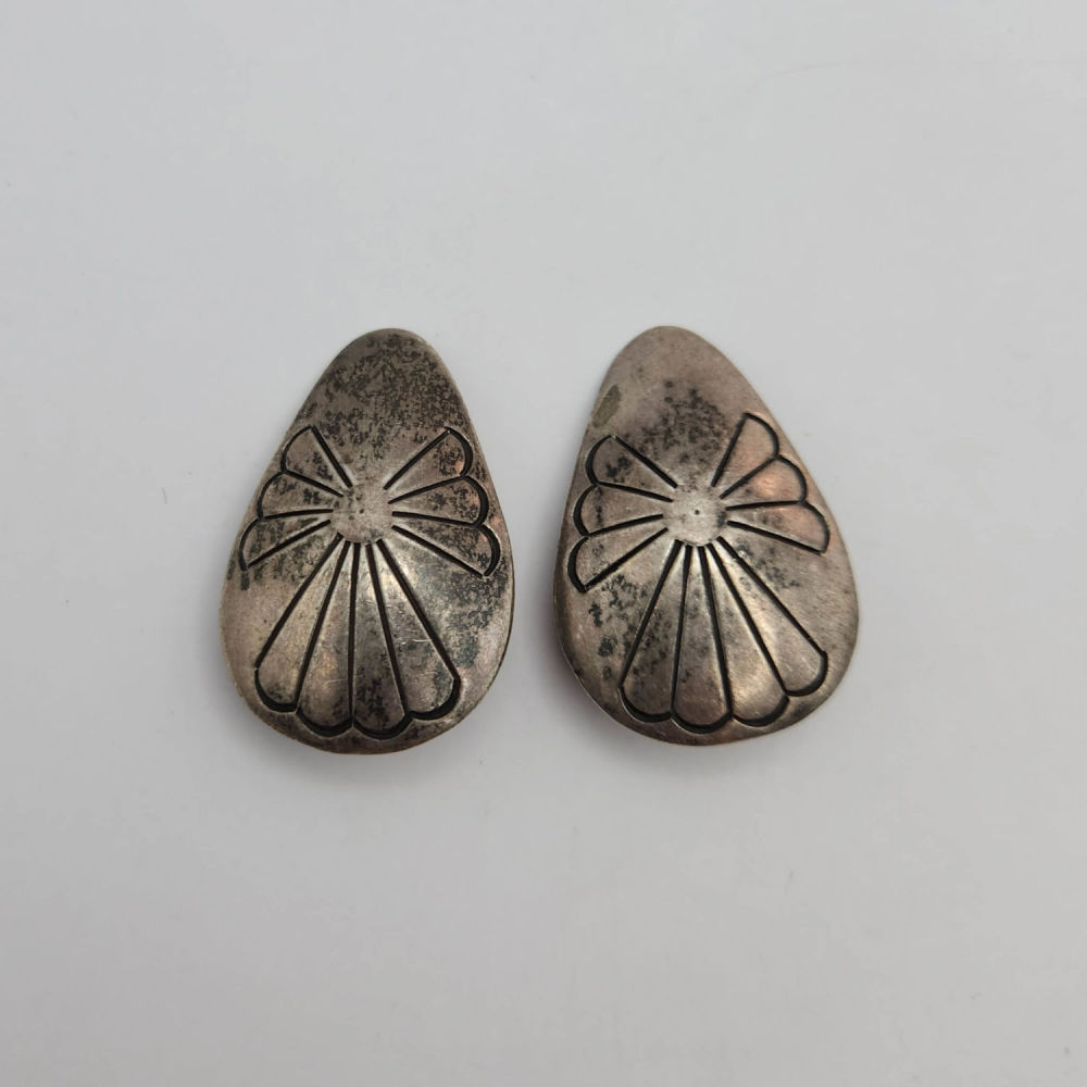 Lot 355: Sterling Navajo Signed GJ Earrings 16.4G