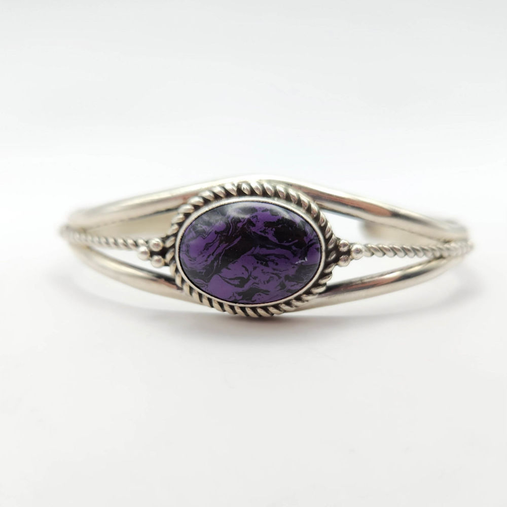 Lot 356: Sterling Navajo signed GS Purple Cuff Bracelet 19G