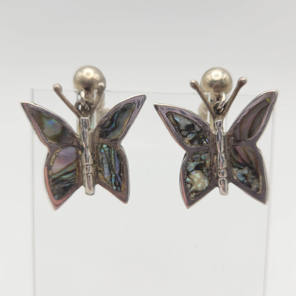 Lot 363: RBR Mexico Abalone Butterfly Earrings 5.4G