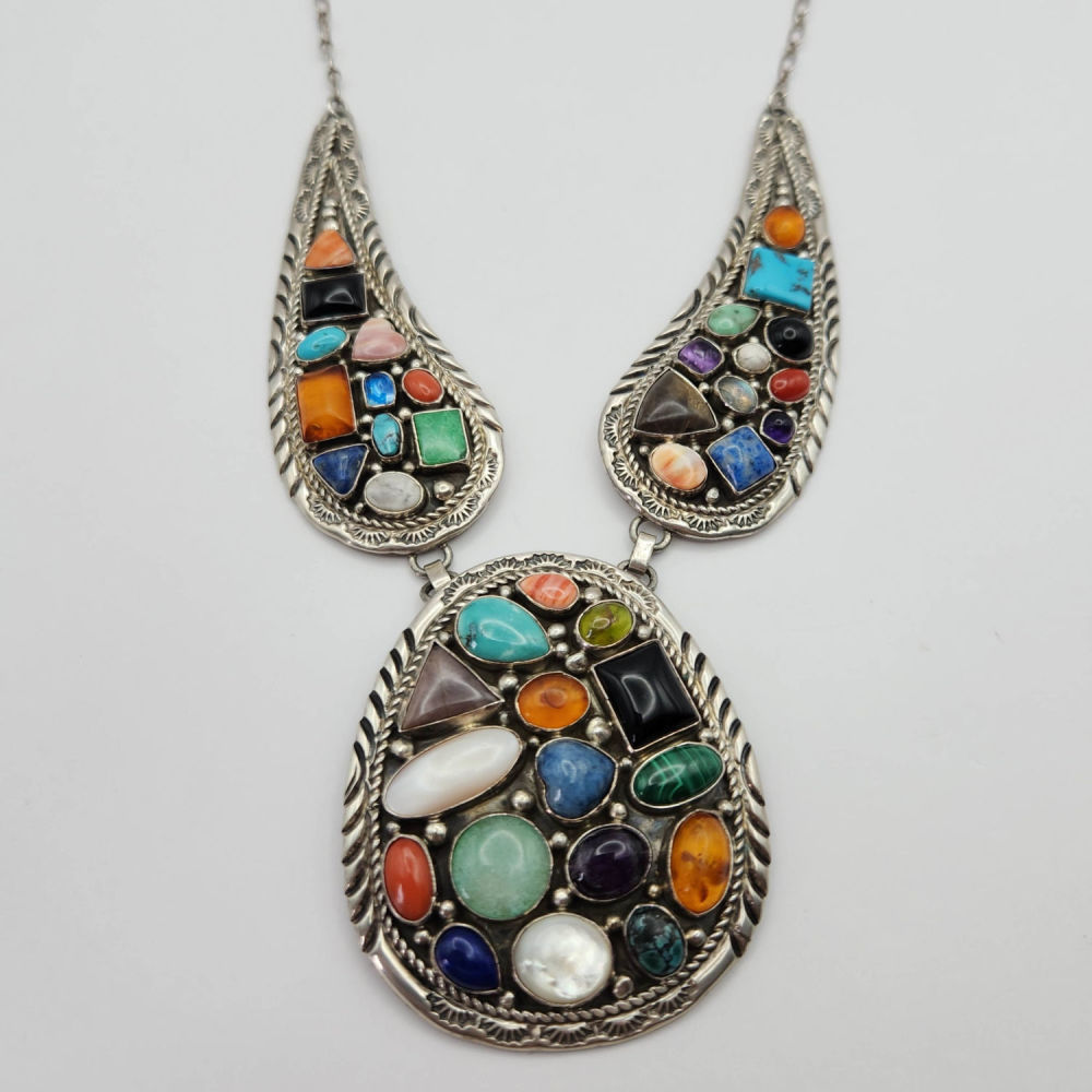 Lot 365: Sterling Yazzie Medicine Stone Necklace 90g