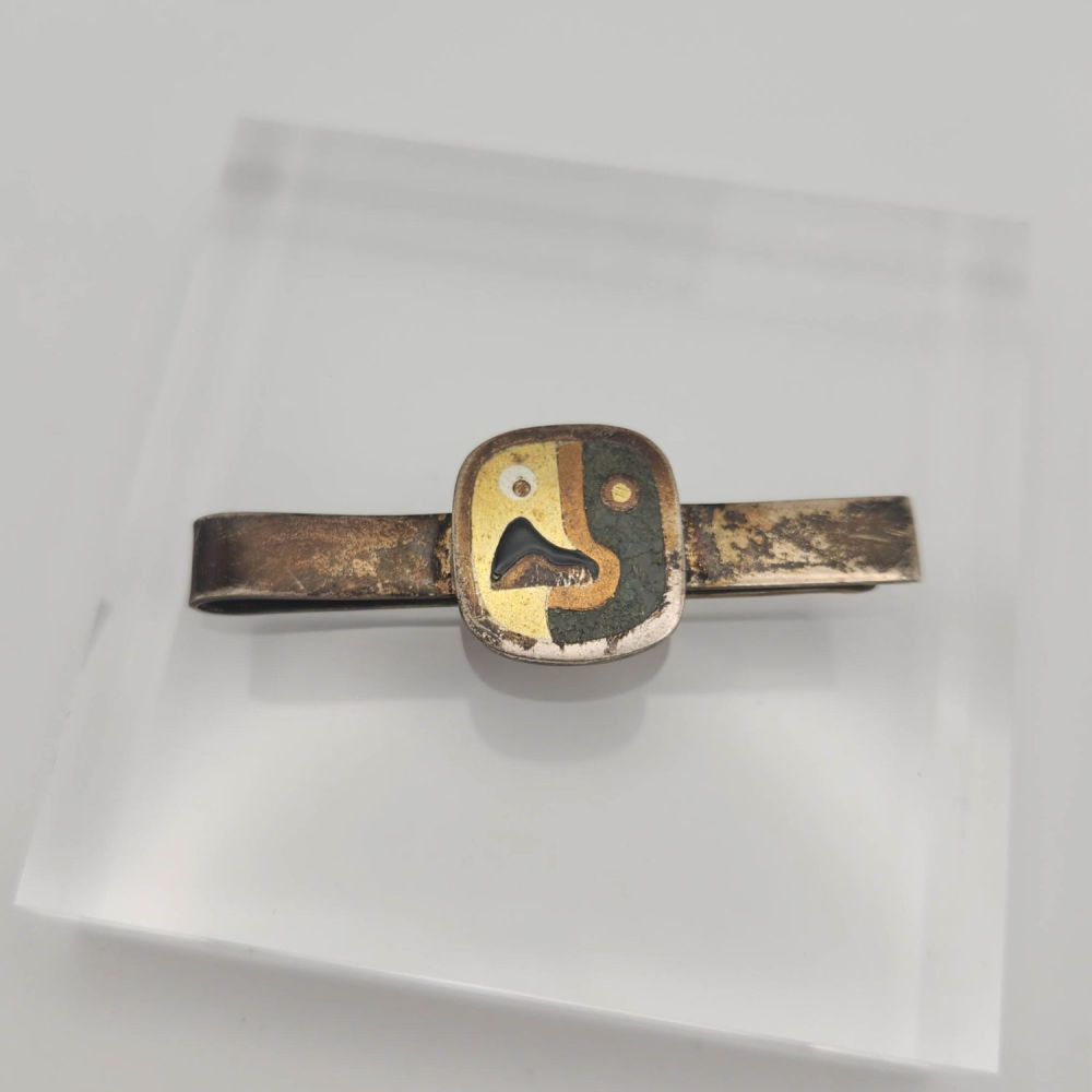 Lot 367: Old Los Castillos Sterling Inlay Tie Clip 16g