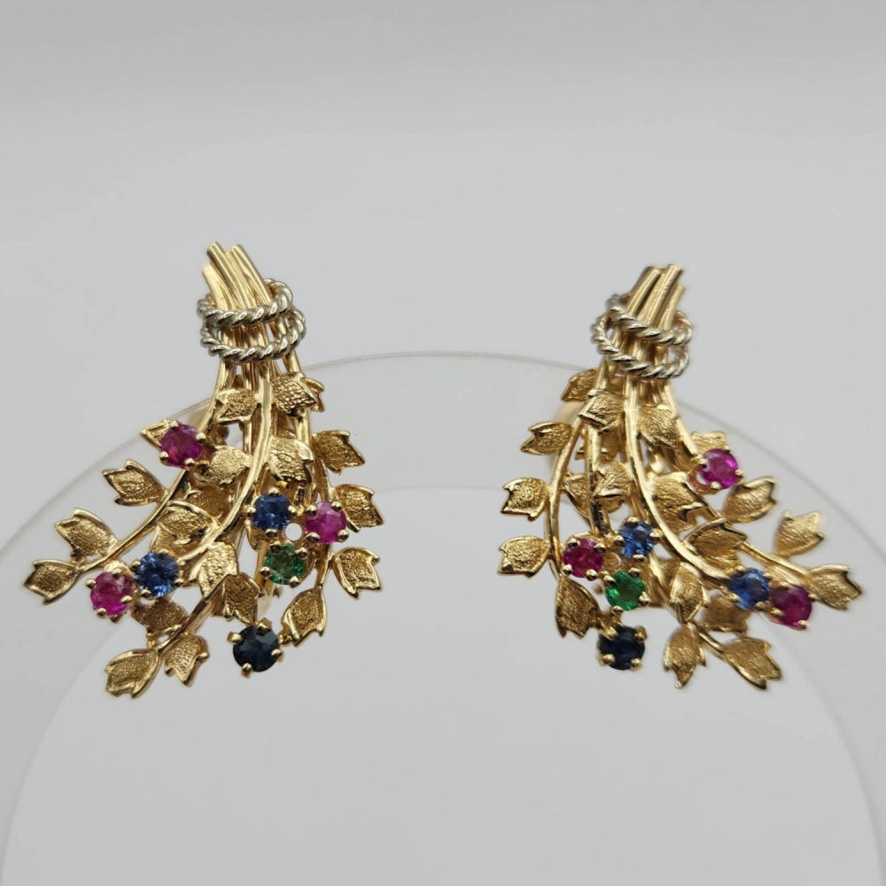 Lot 368: 14k Gold Sapphire Emerald Earrings 12.5G