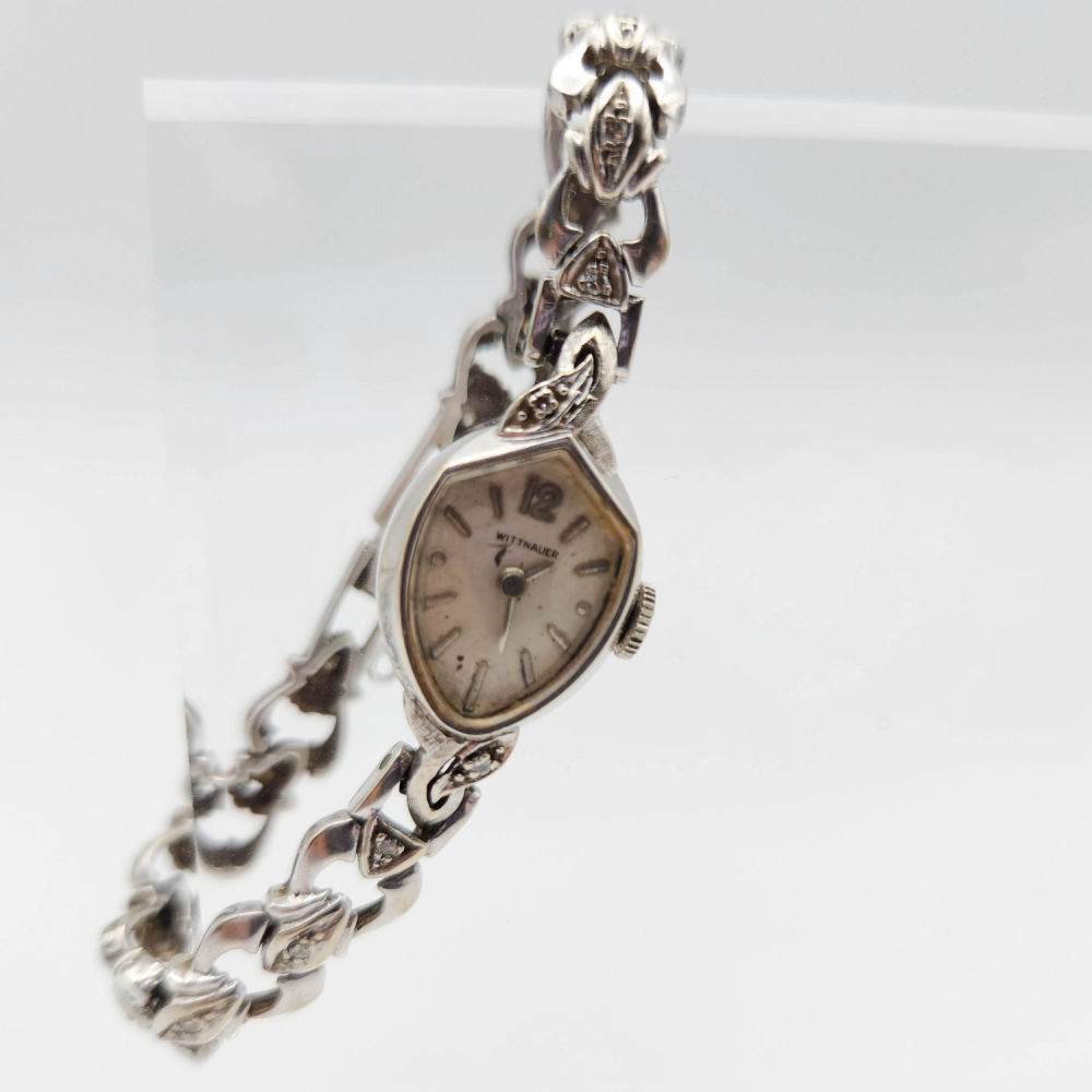 Lot 376: 14k Gold Diamond Wittnauer Watch 17.8g