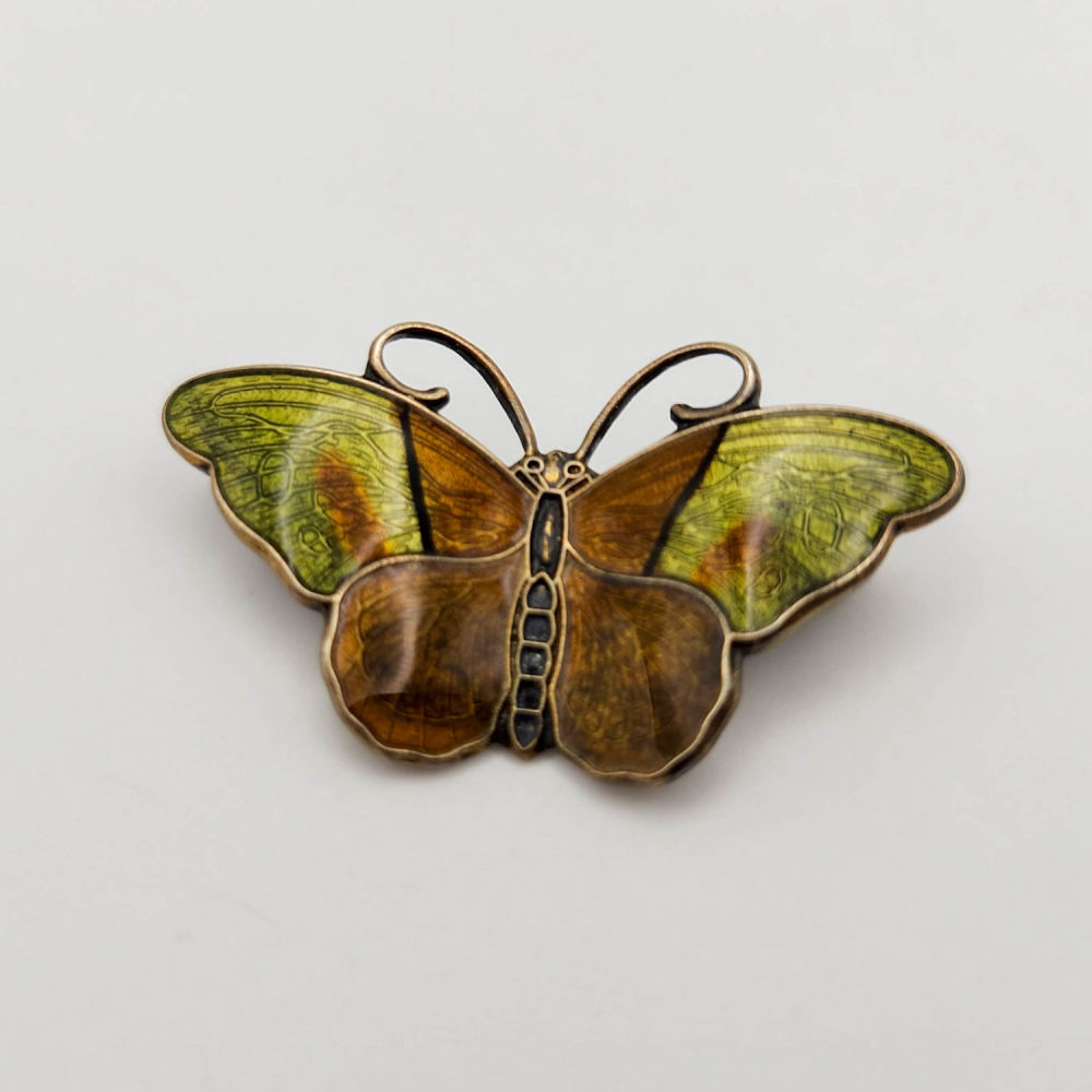 Lot 388: Hroar Prydz Norway Sterling Guilloche Butterfly Brooch