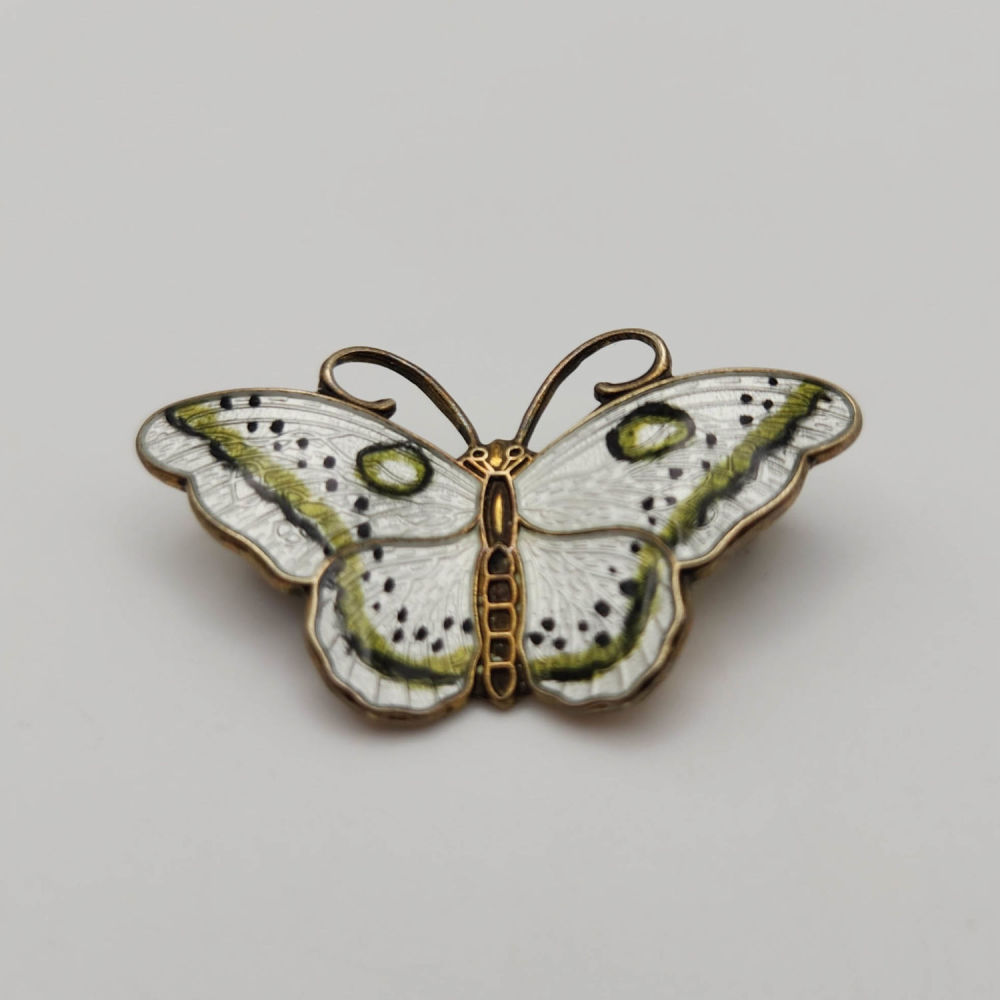 Lot 389: Hroar Prydz Norway Sterling Guilloche Butterfly Brooch