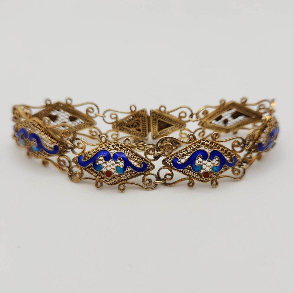 Lot 406: Silver Chinese Import Enamel Bracelet 13g