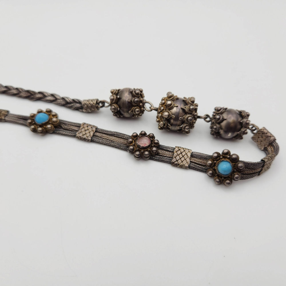 Lot 409: Fabulous Antique Etruscian Spherical Necklace with Turquoise Accents 98g