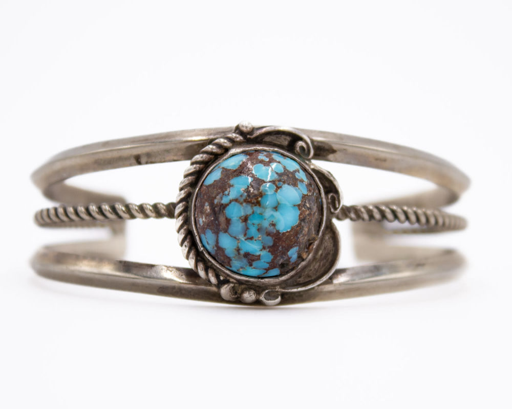 Lot 173: Sterling Native Turquoise Cuff Bracelet