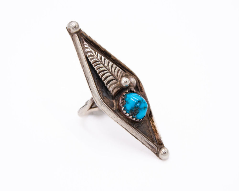 Lot 203: Sterling Turquoise Navajo Ring Size 6.5