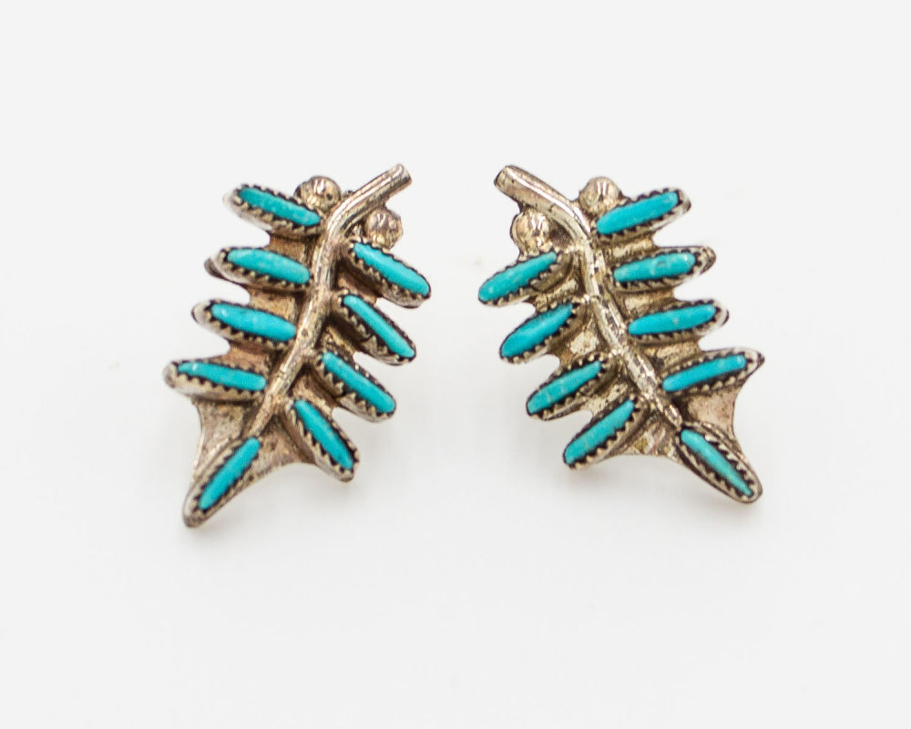 Lot 209: Sterling Zuni Petit Point Turquoise Earrings Kathy Siutza