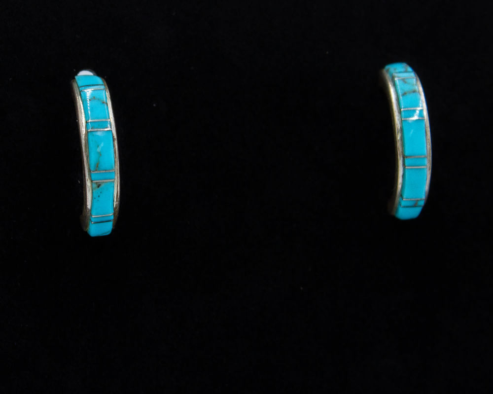 Lot 217: Sterling Zuni Inlay Turquoise Earrings