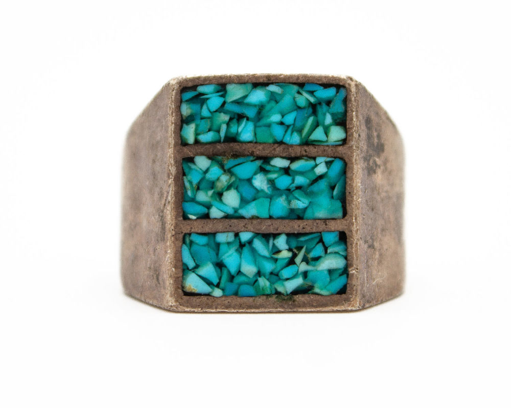 Lot 228: Sterling Crushed Turquoise Ring Panel Size 9.5