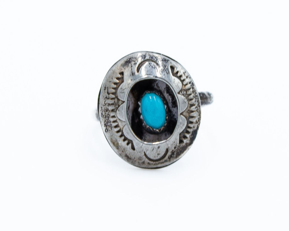 Lot 230: Sterling Native Turquoise Shadow Box Ring “LG66” Size 3.5