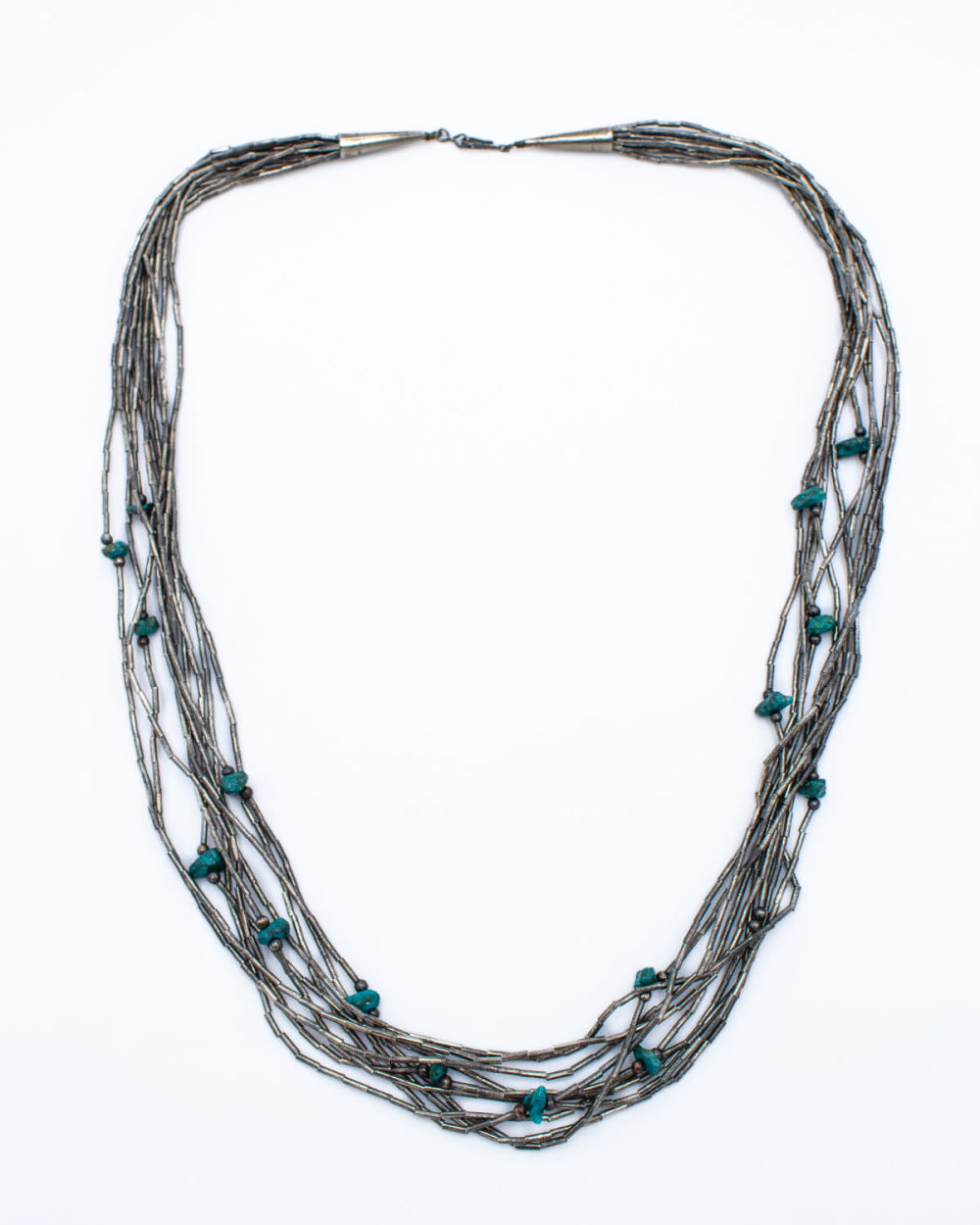 Lot 233: Sterling Native Liquid Silver Turquoise Necklace 10 Strand
