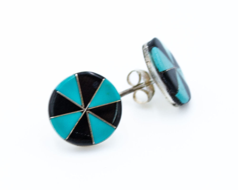 Lot 234: Sterling Zuni Onyx Turquoise Earrings