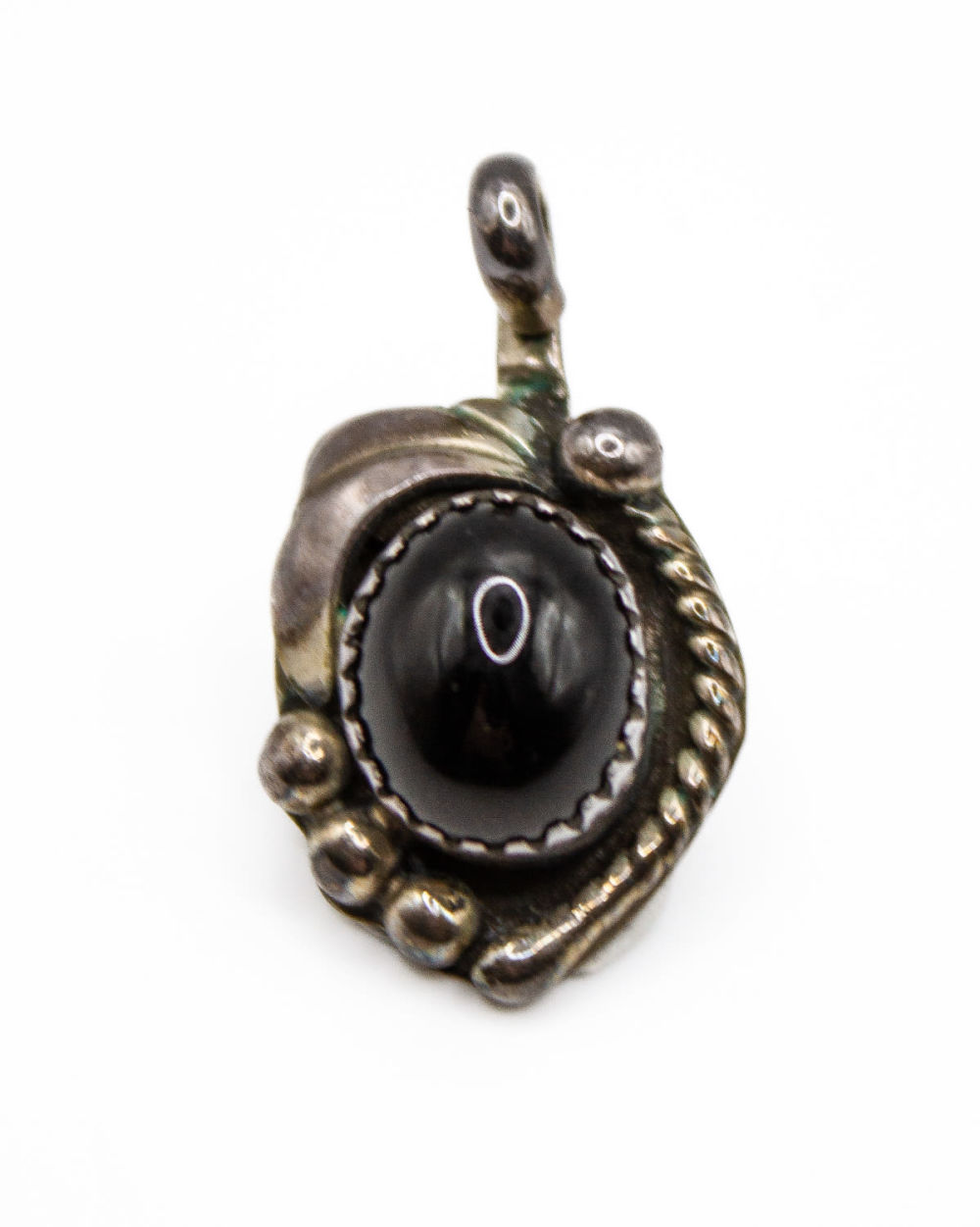 Lot 281: Sterling Silver Navajo Signed Charley Onyx Pendant