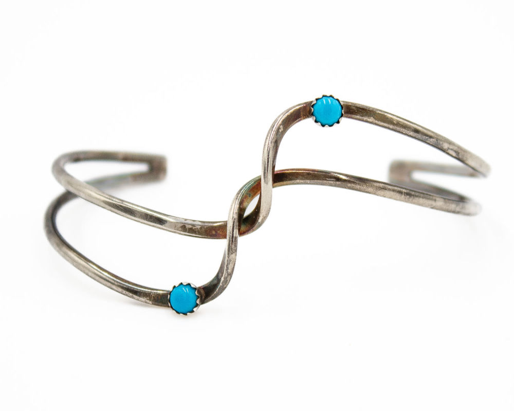 Lot 323: Sterling Silver Turquoise Cuff Bracelet Signed G. Skeets