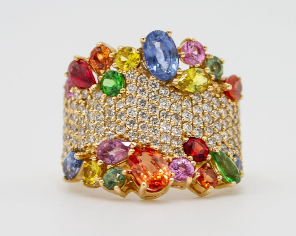 Lot 422: 14k Gold Effy Watercolors Natural Diamonds Sapphires Ring