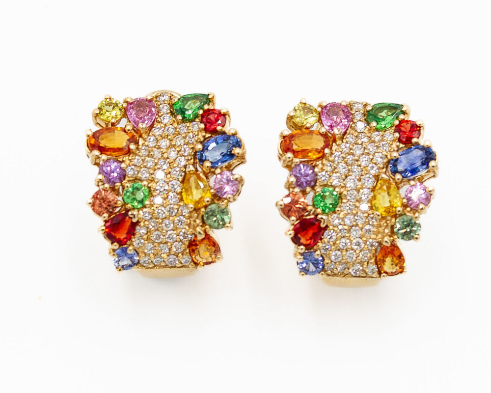 Lot 423: 14k Gold Effy Watercolors Natural Diamonds Sapphires Earrings
