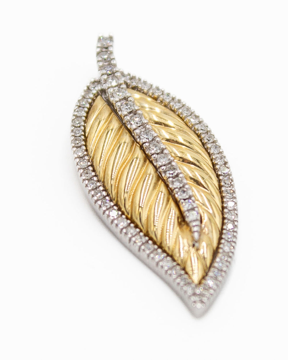 Lot 424: 14k 2 toned Gold and Diamond Leaf Pendant