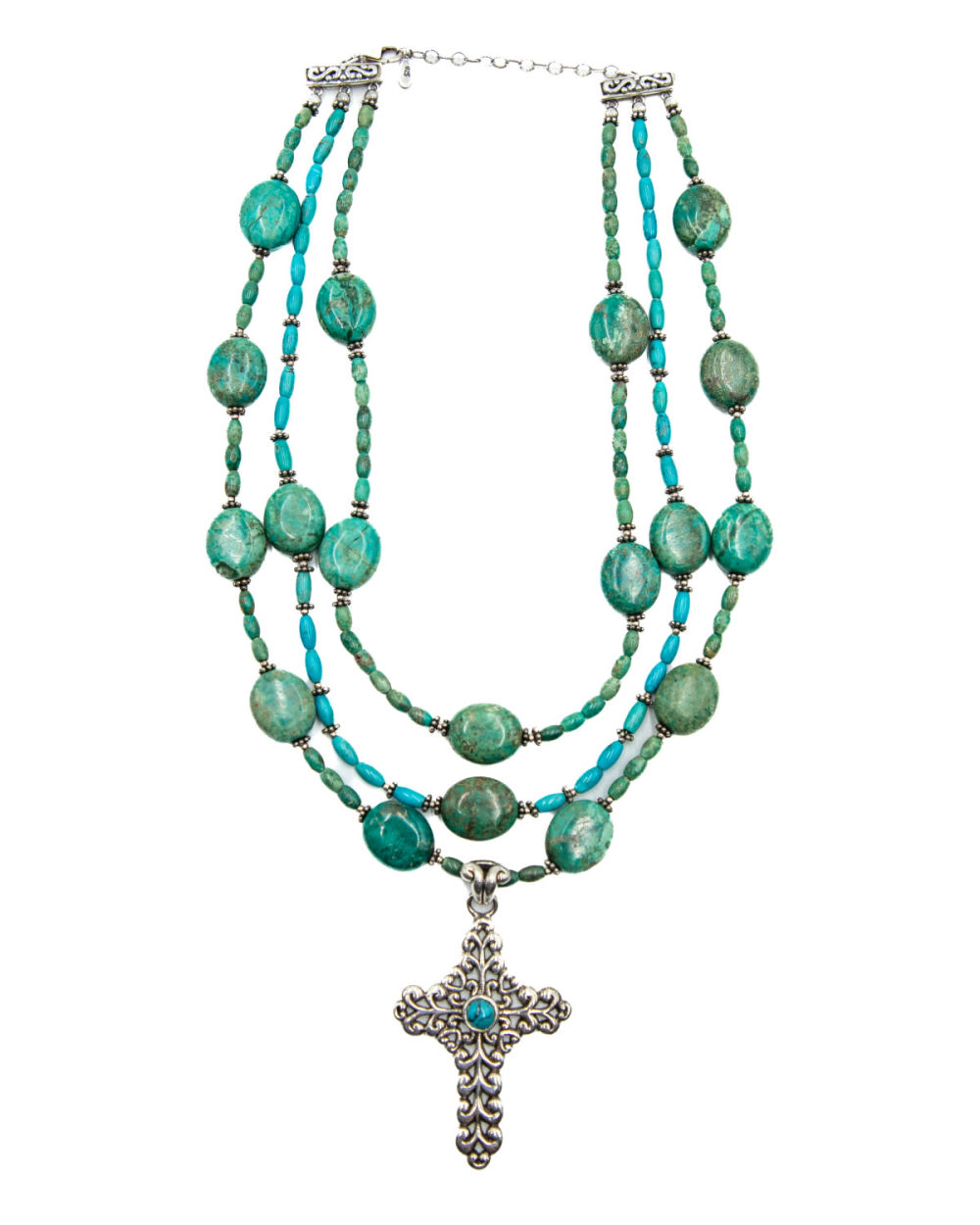 Lot 670: Barse Sterling Cross and Multi Strand  Turquoise Necklace