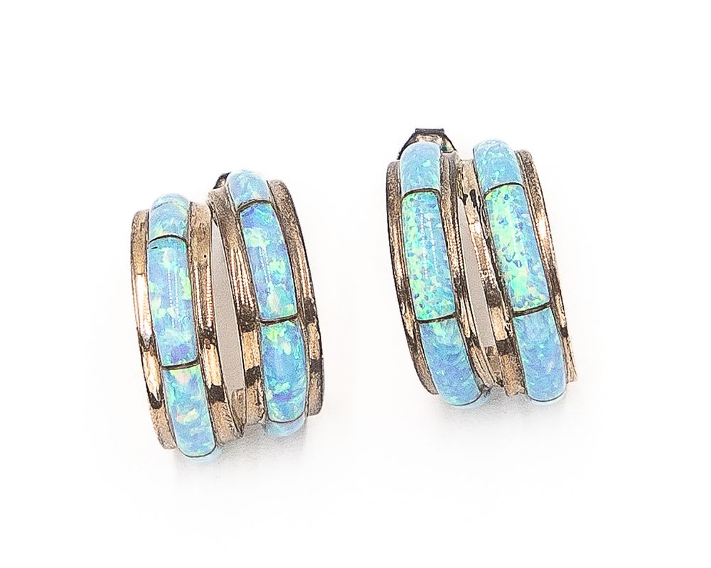 Lot 167: Signed HV Zuni Sterling Synthetic Opal Earrings