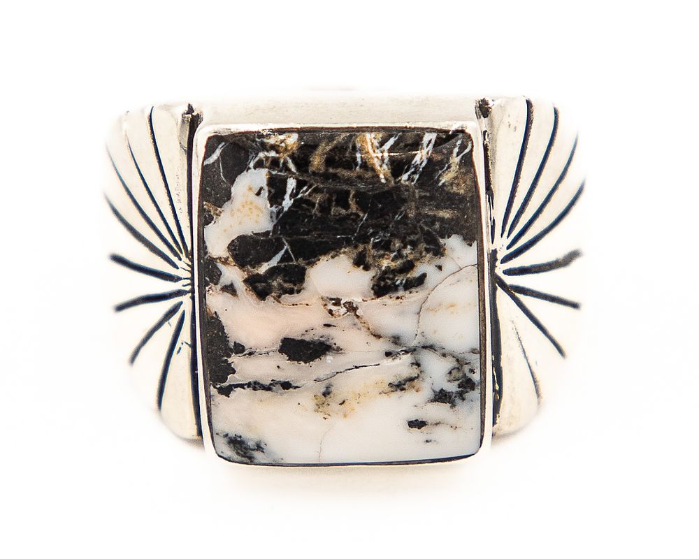Lot 214: John King Sterling White Buffalo Ring Sz. 13