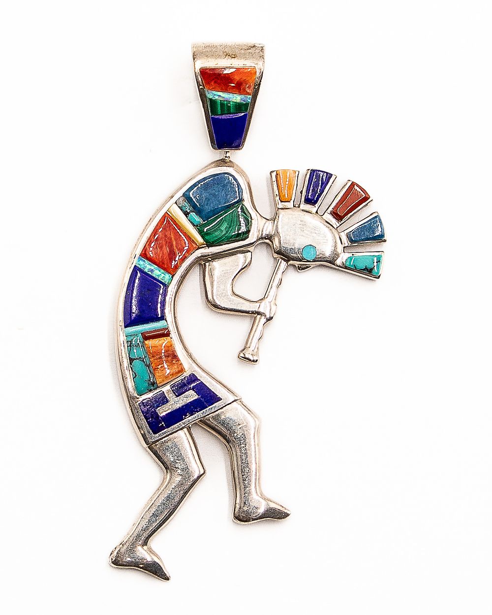 Lot 229: Emer Thompson Navajo Sterling Multi Stone Kokopelli Pendant