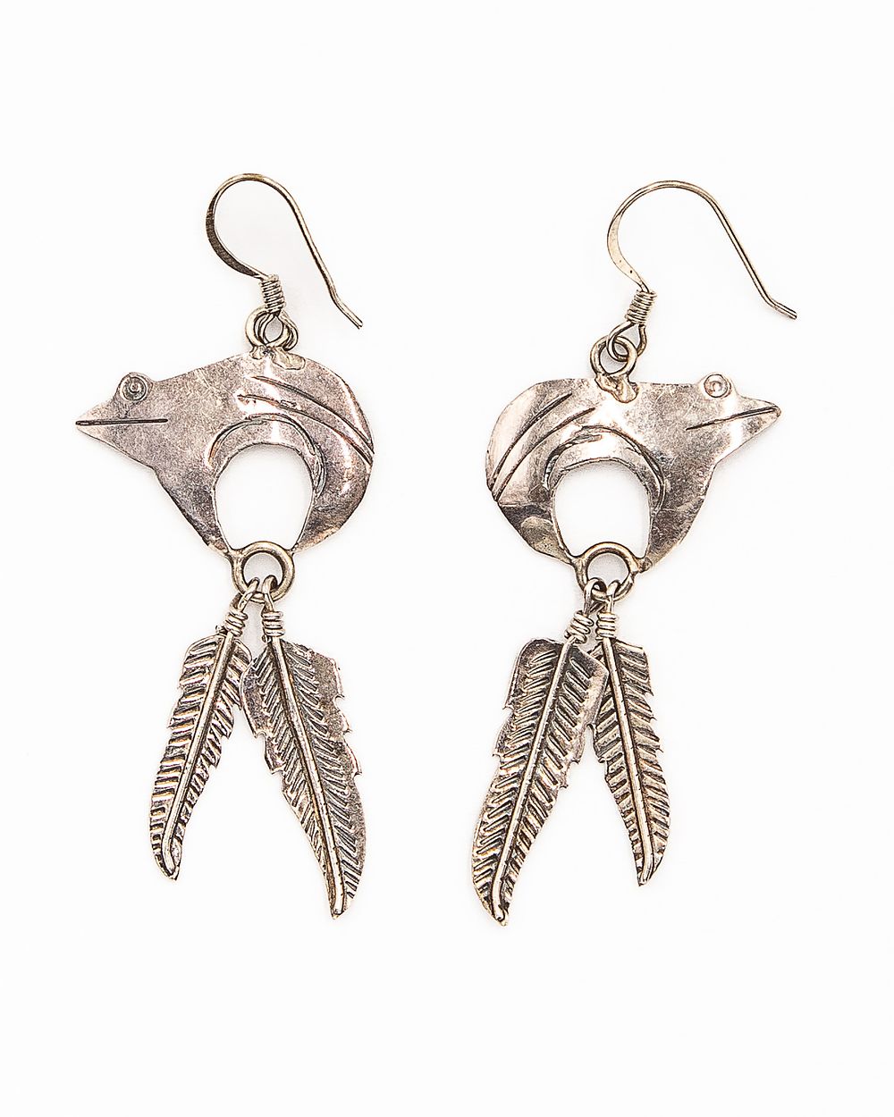 Lot 230: Roger Skeet Sterling Frog Feather Dangle Earrings