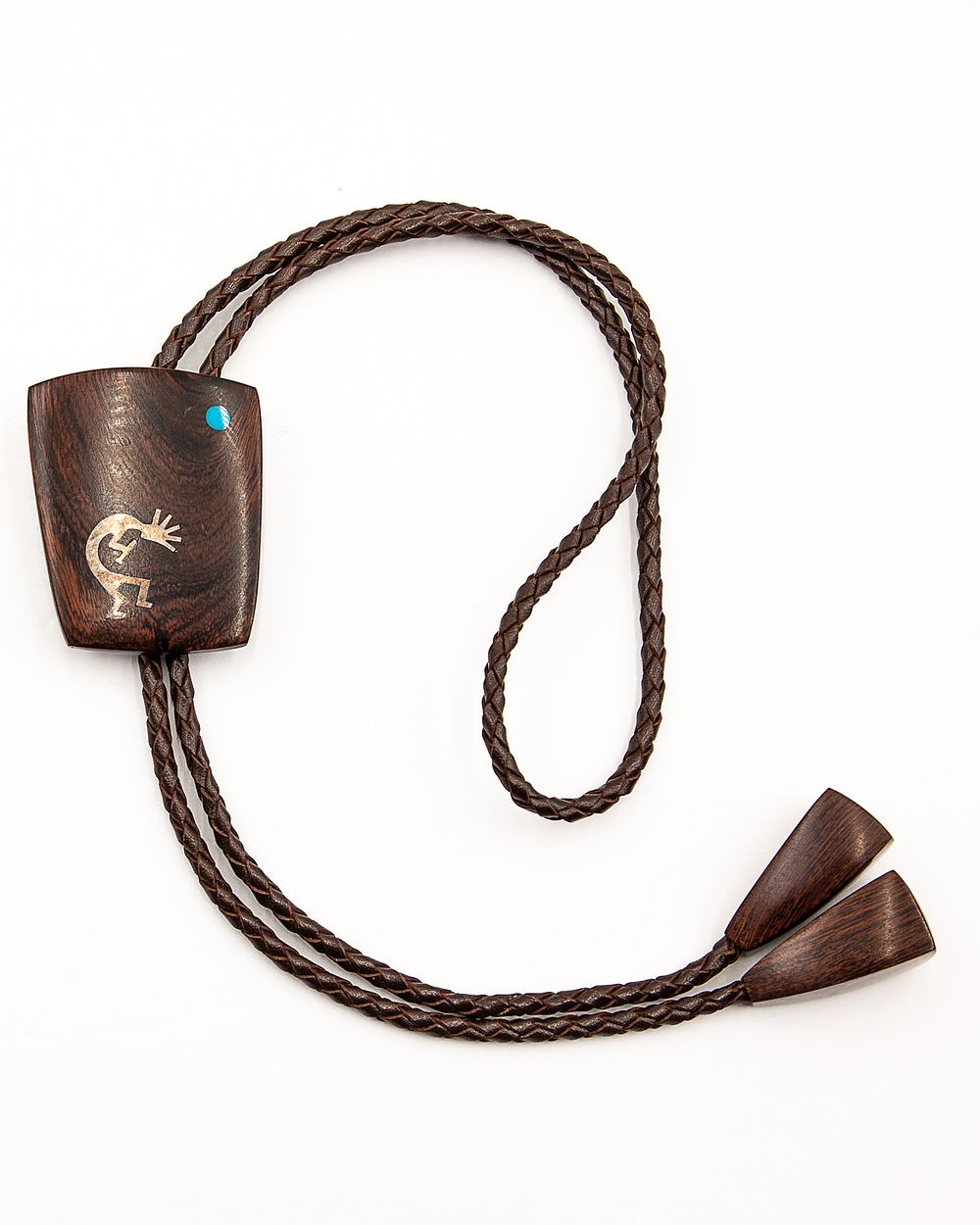 Lot 232: Larry Favorite Ironwood Sterling Turquoise Kokopelli Bolo Tie