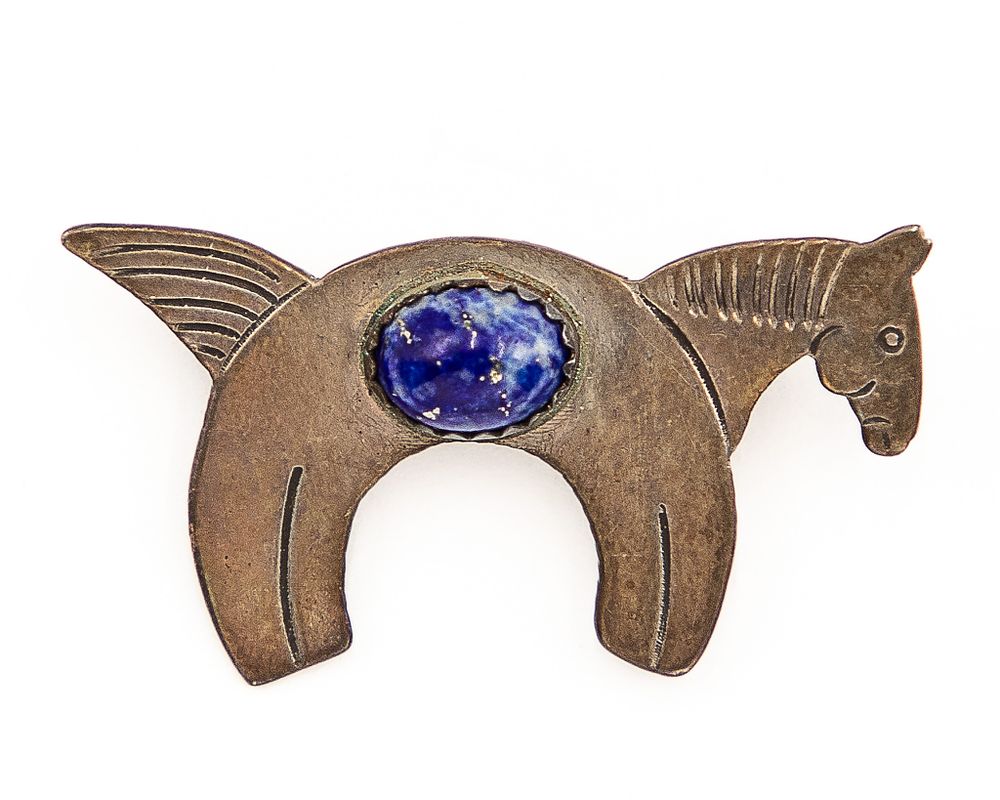 Lot 234: Rick Werito TN Navajo Sterling Lapis Horse Brooch Pin