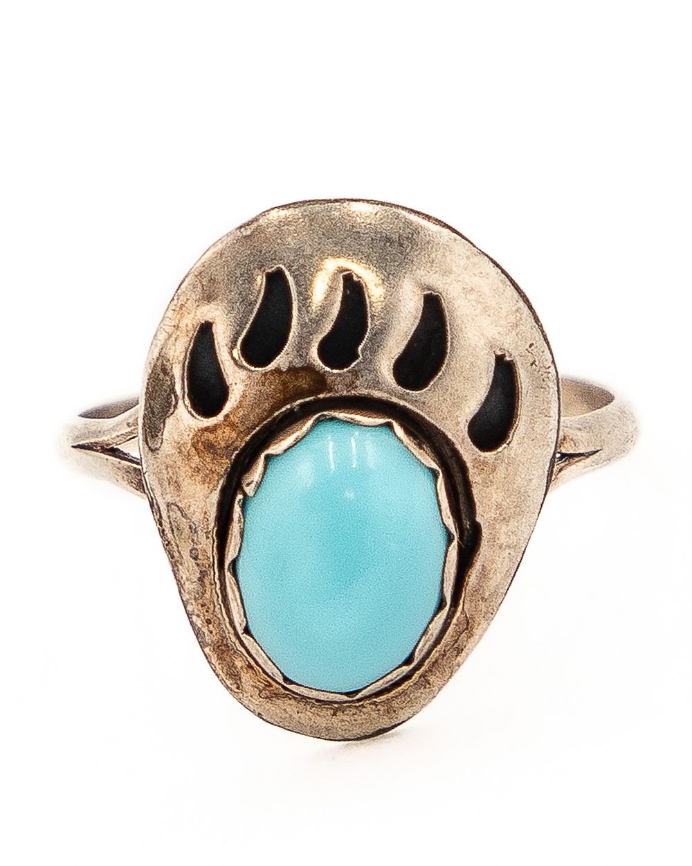 Lot 235: Sensa Eustace Zuni Sterling Turquoise Bear Paw  Ring Sz. 7