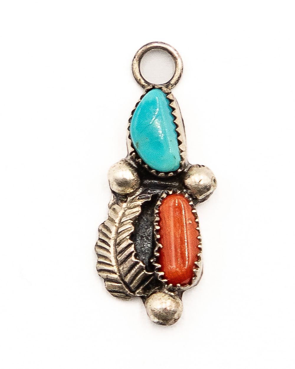 Lot 239: Signed L.C. Navajo Sterling Turquoise Coral Pendant