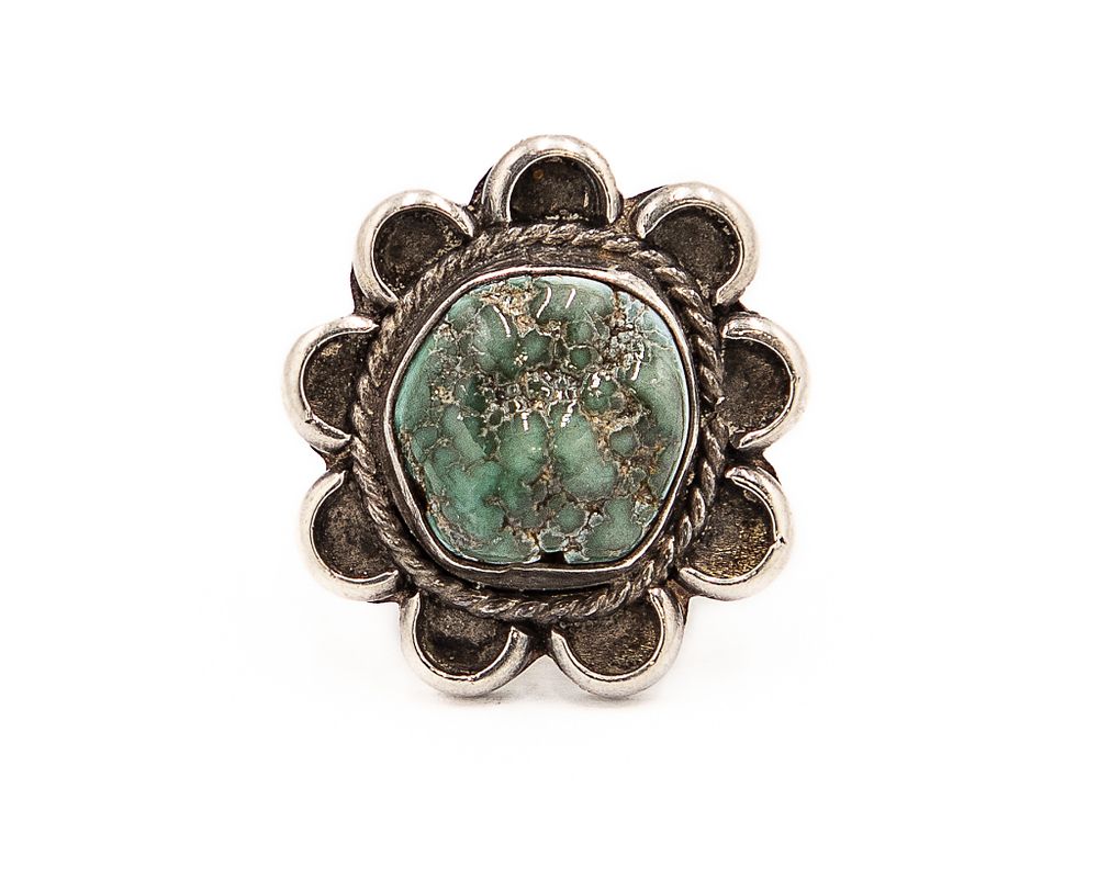 Lot 242: Signed HS/SH Navajo Sterling Turquoise Ring Sz. 7.5