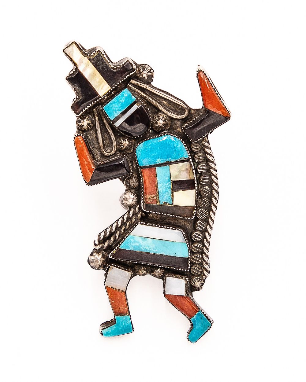 Lot 244: Julalita Lamy Zuni Multi Stone Kokopelli Ring Sz. 6.5